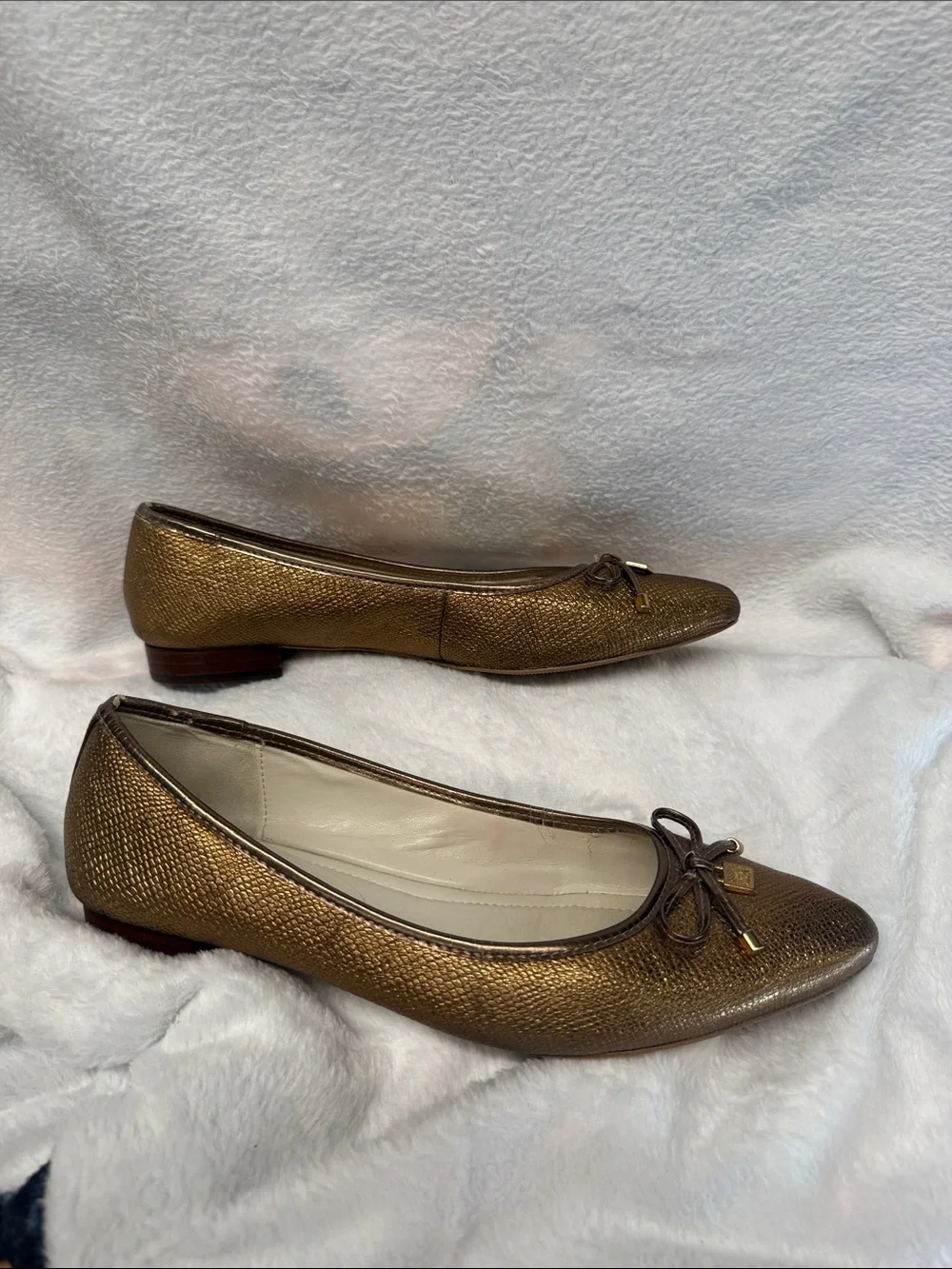 Anne Klein Metallic Bronze Pointed Ballet Flats with Bow